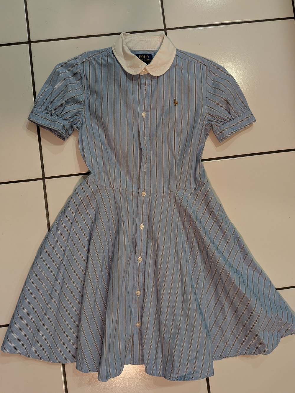 Polo by Ralph Lauren Light Blue Striped Button-Front Dress with White Collar